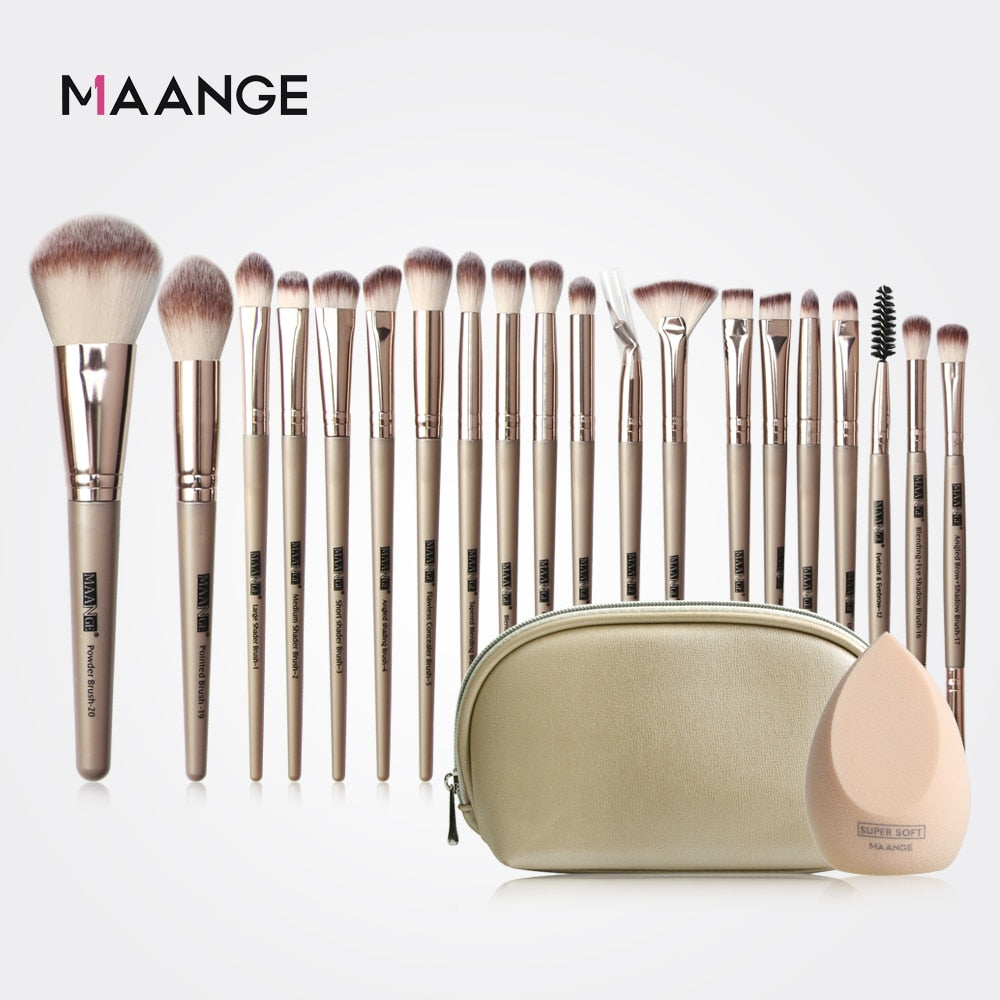 Makeup Brushes Set with Bag +1Pcs Sponge Beauty Powder Foundation Eyeshadow Make Up Brush Synthetic Wool 12/18/20 PCS
