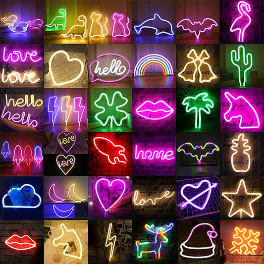LED Neon Night Light Sign Wall Art Sign Night Lamp Xmas Birthday Gift Wedding Party Wall Hanging Neon Lamp Home Decor