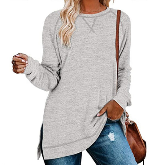 GULE GULE Women's Casual Long Sleeve Solid Split Tops Elegant Front Tunics Shirt