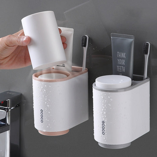 Toothbrush Holder Toothpaste Dispenser Wall Mount Toothbrush Cup Storage Rack Toothpaste Squeezer bathroom accesories